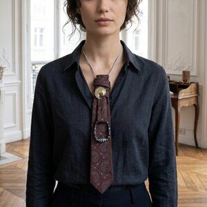 Statement Tie Necklace Britches Paisley Burgundy & Navy